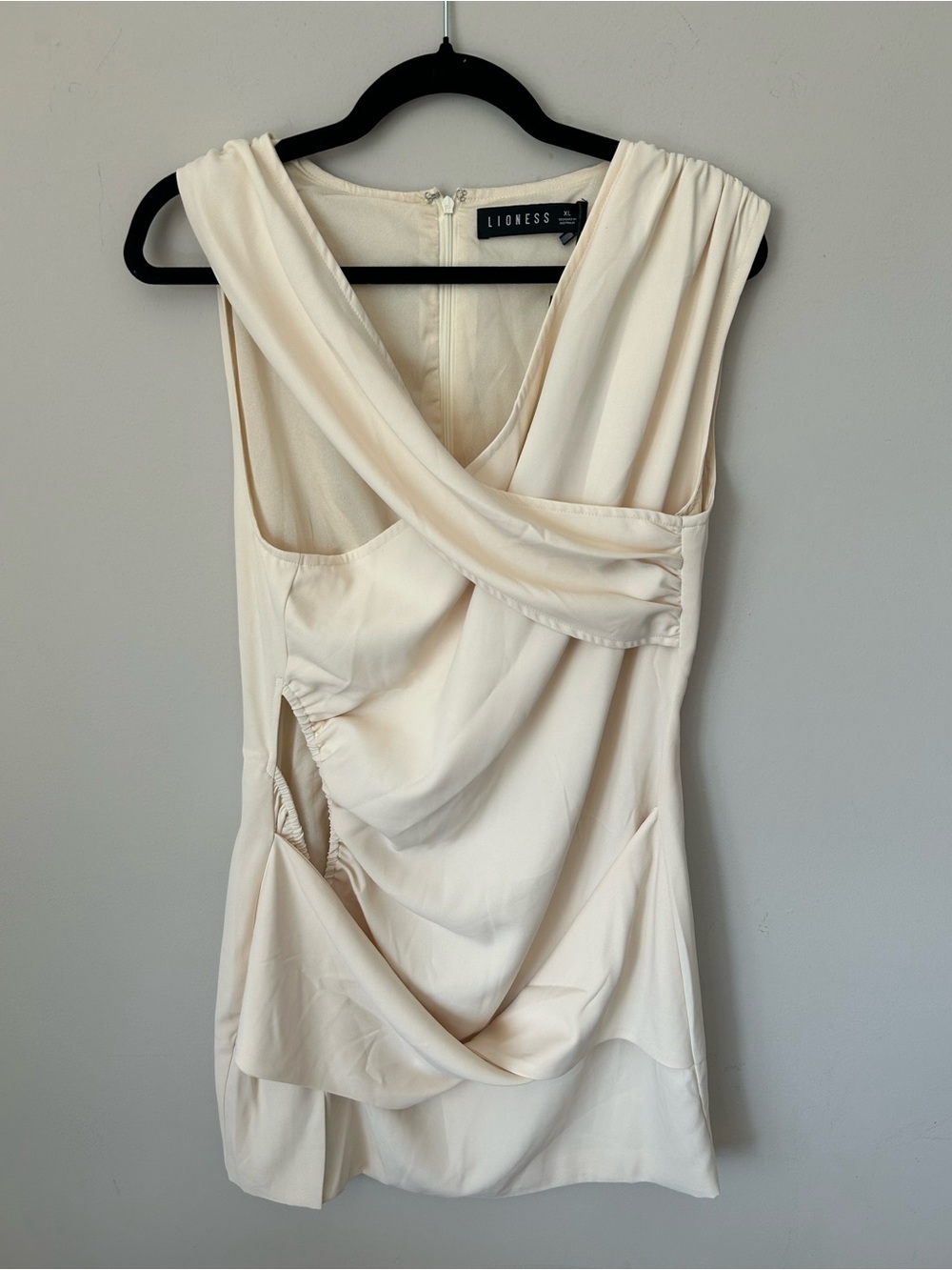 NWT Lioness High Life Mini Dress Bone Cream Draped Cutout Revolve, Size XL